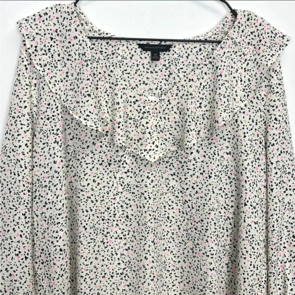 Banana Republic Ruffle V-Neck‎ Blouse White Speckle Size X-large - Picture 3 of 9
